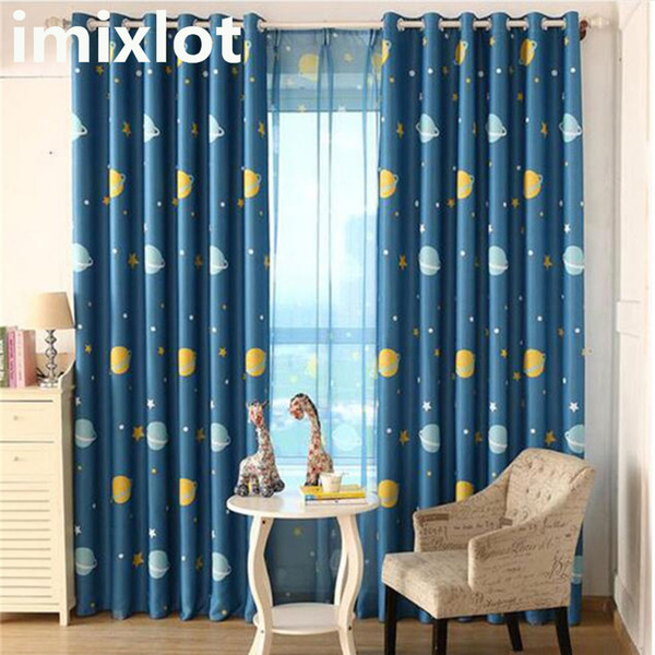 Imixlot Cartoon Children's Room Panel Blackout Curtains Blue Planet Print Curtain kid's Bedroom Study Room Curtain Window