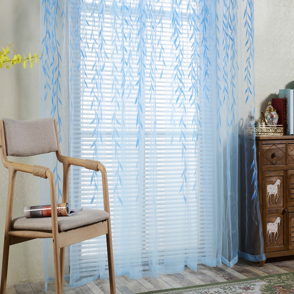 Willow Pattern Tulle Curtains Modern Curtains For Living Room Transparent Tulle Window Drapes Sheer For The Bedroom