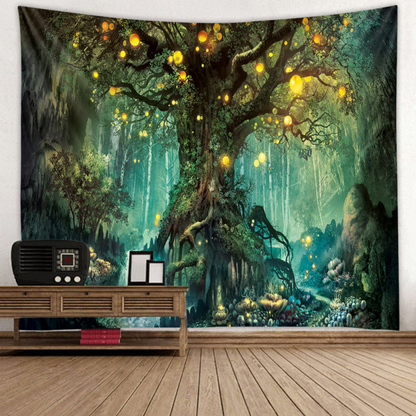 3D Psychedelic Forest Tapestry Fairy Garden Hippie Hanging Wall Decorative Livingroom Green Wishing Trees Wall Tapestry Decor