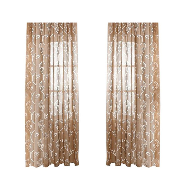 Translucent Tulle Leaves Window Sheer Window Screen Rod Pocket Voile Curtains for Bedroom Living Room