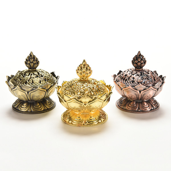 30pcs Golden Color Collectable Tibetan Lotus Incense Burner Alloy Bronze Mini Incense Burner Incensory Metal Craft Home Decor