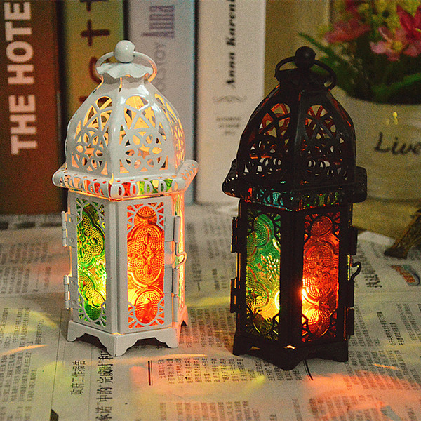 18.5*10cm Stained Glass European Castle Candlestick Creative home Decoration Hollow lantern handicrafts