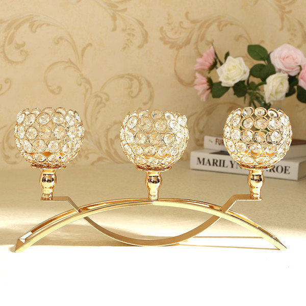 3 Arms Crystal Candle Tealight Bowl Holders Candelabra Candlesticks Stand for Wedding Home Decor Party Coffee Bar Dining Table Centerpieces