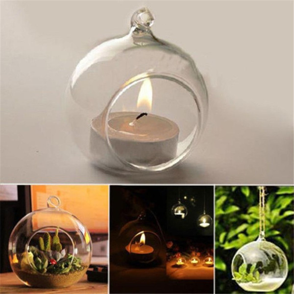 Crystal Glass Candle Holder Suspension Candlestick Wedding Christmas Home Decor Spherical Hanging Baskets Bubble Mini succulent plants Pot