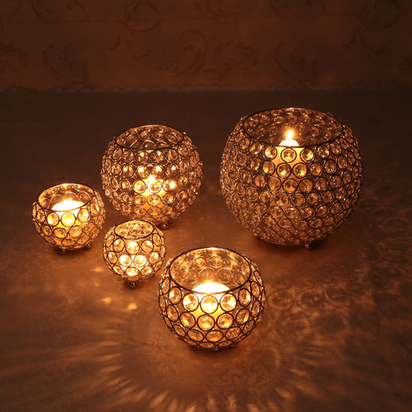 Crystal Tea Light Candle Holders for Wedding Table Centerpieces Dining Room Christmas Home Decorative Candle Lantern Silver Gold