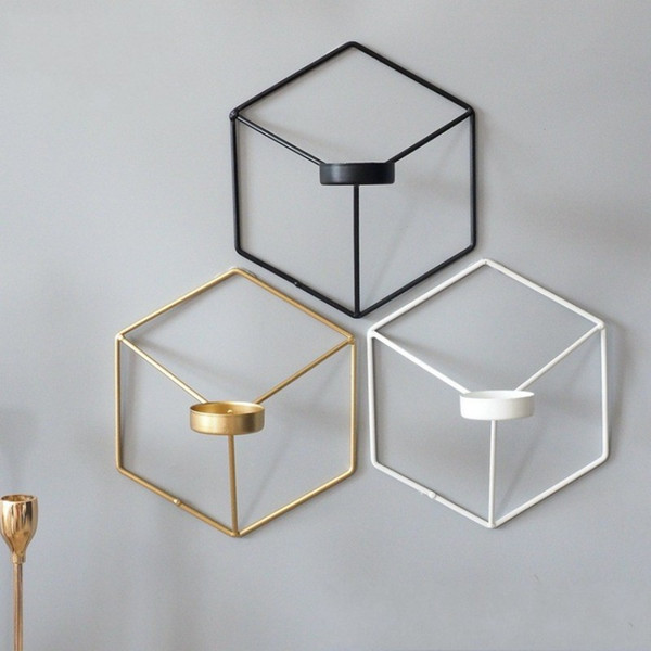 Household 3D Geometry Candlestick Wall Hanging Metal Hexagon Candle Holder Nordic Style Fall To Resistant Candler Creative 16mb BB