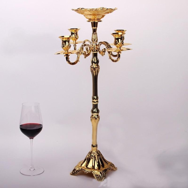 5 Head 83cm height Gold plated metal candle holder included candle stick floor candelabra For Wedding Candelabras Centerpiece Decorations