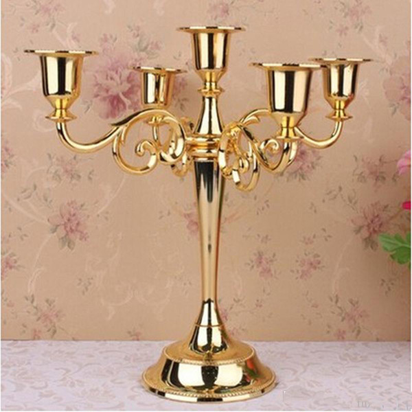 Golden metal candle holder 5-arms candle stand 27cm tall wedding event candelabra candle stick