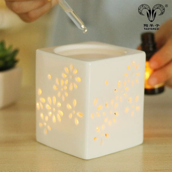 hand painted Cube shaped cute ceramic candle holders white porcelain personalized aroma oil burner Vaporizer Essential oil furnace