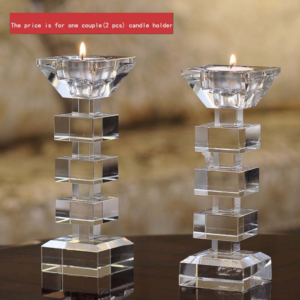 Elegant Clear Crystal Candle Stand Candlestick Holder Glass Tealight Holder for Stick and Tealight Dinner Decor DEC176