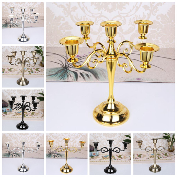 Metal Pillar Candle Holders 3 5 Arms Candlestick Stand Mariage Candelabra 4 Colors Wedding Decoration OOA6393