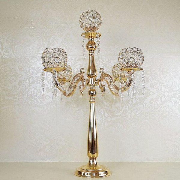 75cm Height 5-arms Metal Gold Plated Crystal Candelabras Candle Holder Wedding Party Decoration Romantic Candlelight ZA3889