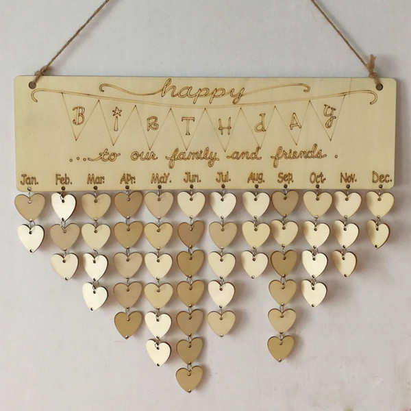 Novelty Home Decor Happy Birthday Wooden Hanging Reminder Festival Plaque Sign Board Calendar with Heart Chips Family and Friends Gift