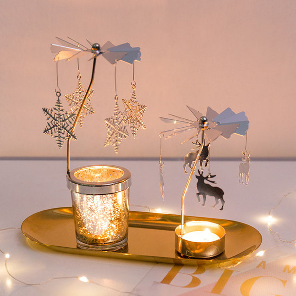 DIY Candlestick Rotating Windmill Candlestick Table Metal Creative Candle Holders Gift Girl Table Decor Owl Snowflake