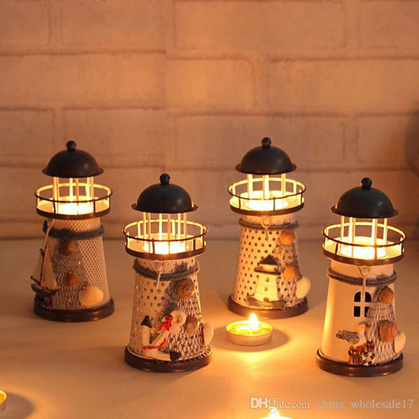 Hot-selling Mediterranean-style Lighthouse Wrought Iron Candlestick Candle Holders Home Decoration Candlestick