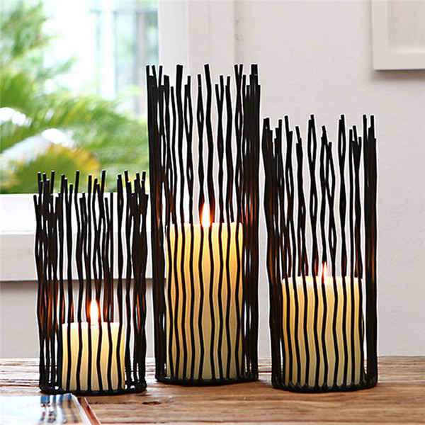 Hollow Black Bohemian Style Metal Desk Stand Candle Holders Wedding Candlestick Morocco Tealight Holder Home Decoration