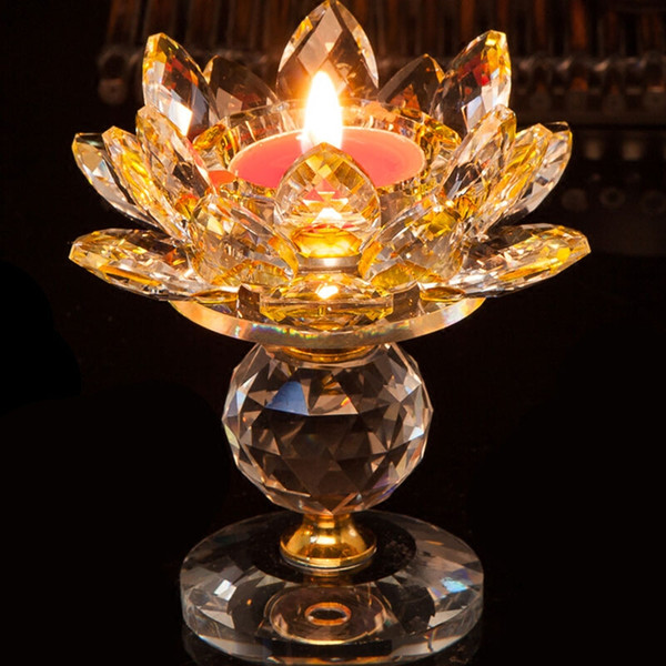 Crystal Glass Candle Holders Lotus Flower Candlesticks Feng Shui Home Decor Big Tealight Candle Stand Holder