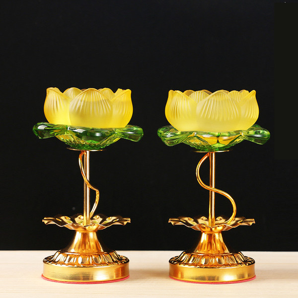 lotus Candlestick Yuantong Buddha Buddhist temple Supplies High foot Imitation glass alloy butter Lamp holder Candlestick wholesale