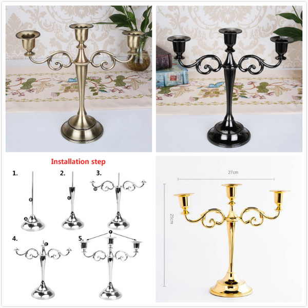 European Antique 3-arms Retro Candle Holder Romantic Candlelight Dinner Home Furnishing Hotel Wedding Decoration 4 Colors