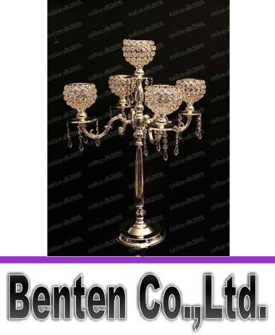 75 cm Height 5-Arms Metal Gold / Silver Candelabras With Crystal Pendants Wedding Candle Holder Event Centerpiece LLFA11