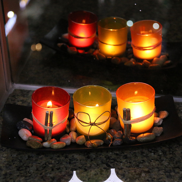 50sets Natural Wind-proof Candlescape Set 3 Decorative Glass Candle Holders with Rocks and Tray Home Wedding Candleholder Decor