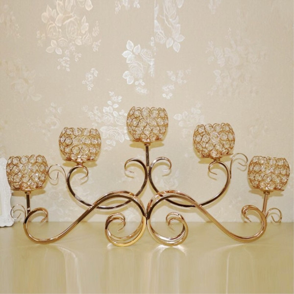 5 Heads Metal Candle Holder Gold/Silver Plated Candlestick Crystal Table Candelabras Home Hotel Wedding Centerpieces Decoration