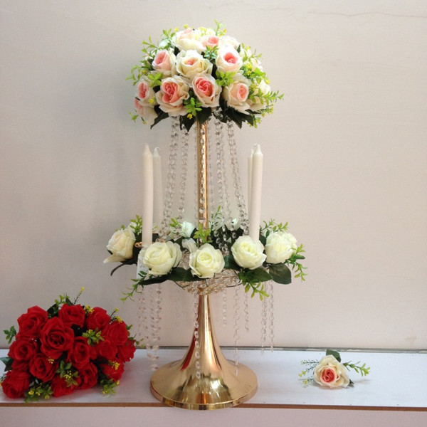 most popular tall stand crystal flower centerpiece for decoration H65cm wedding flower stand gold or silver wedding centerpiece LASSOCK8318