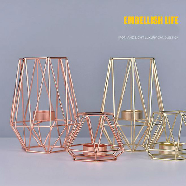 Nordic Style Geometric candle holders Metal Golden iron candlestick Rose gold European romantic candle cup Home Table decoration