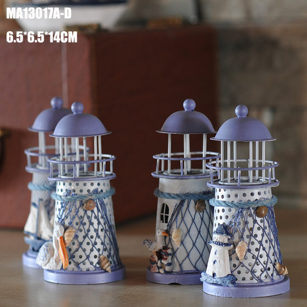 14cm Mediterranean style home decor lighthouse iron wedding decoration nautical decor candle holder mixed design delivery