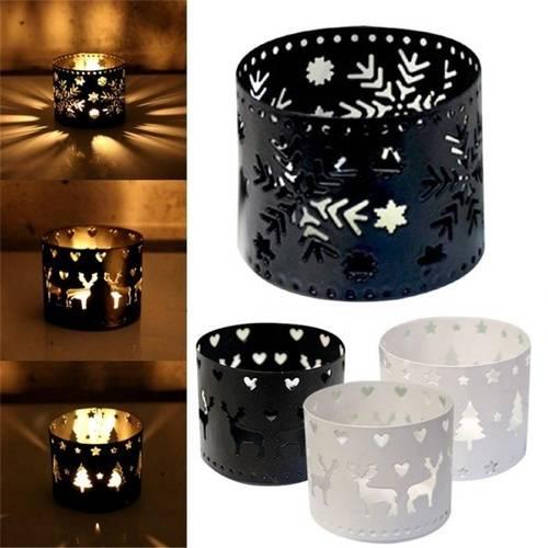 Christmas Candle Holder Vintage Moroccan Decor Lanterns Hollow Christmas Candle Holder Iron Hollow Snowflake Tree Deer Home Party Decoration