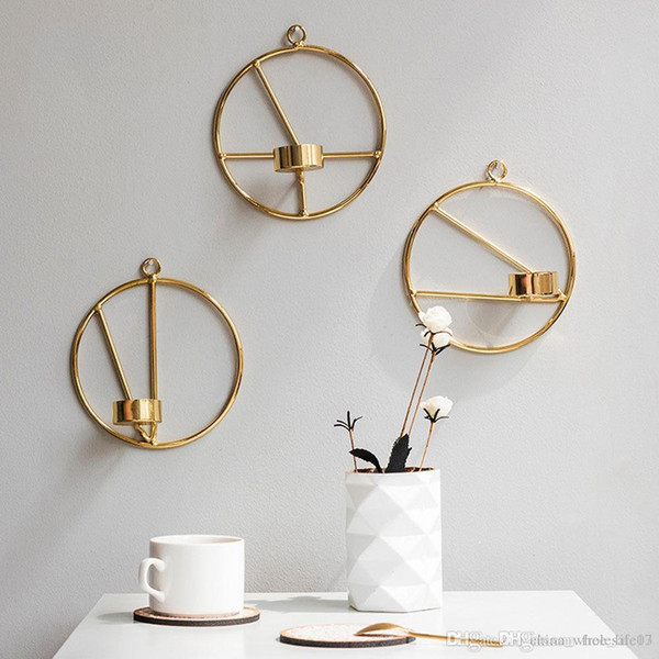 Visual Touch Nordic Style 3D Geometric Round Candlestick Metal Wall Candle Holder Sconce Tealight 15cm/5.9in, Gold