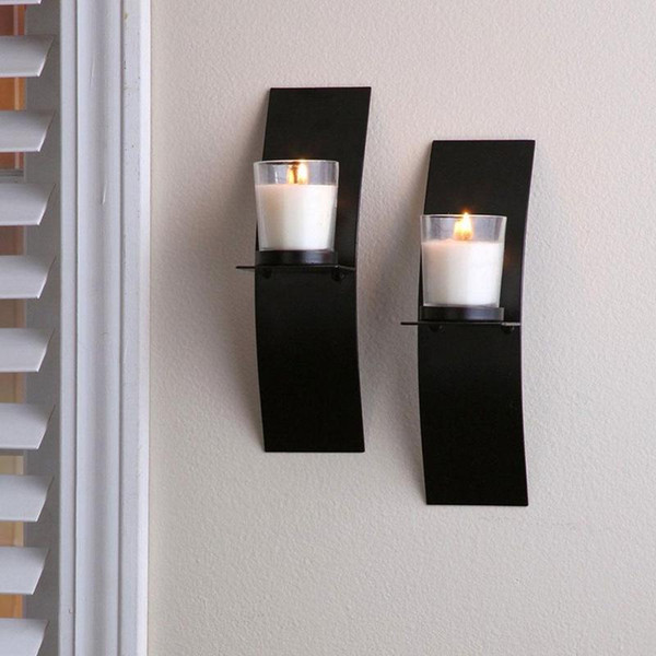 Wall candle holders with glass cup Black Metal arc Candlestick Simple classic candle holders for Home Ornaments Home Decor Free shipping