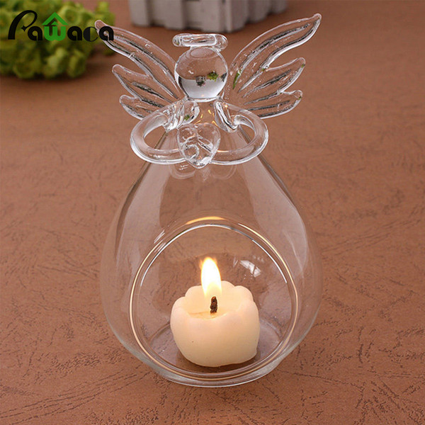 Cheap s European Transparent Candle Holder Candlestick Holder Angel Crystal Glass Home Coffee Bar Decoration Tealight Candle Holder