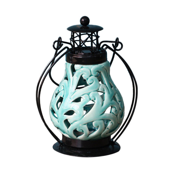 Candle Holder Candlestick Chinese Style Ceramic Iron Hollow Ornaments Lantern