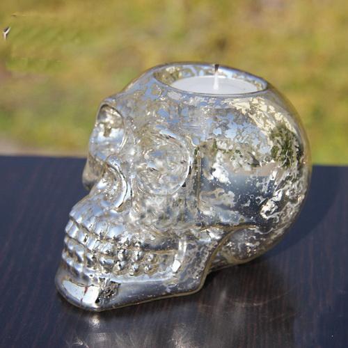 Glass Candle Holder Glass Skull Candle Stick Holder Stand Home Table Pray Decor Silver Creative Groceries Glass Antique Silver Creative Gift