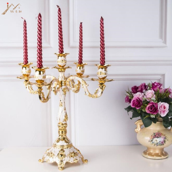 New Arrival Candle Holder 5-arms Shiny Golden Plated Candelabra Romantic And Luxury Metal For Wedding Events Or Party Decor