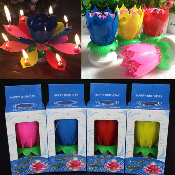 Colorful Petals Music Candle Children Birthday Party Lotus Sparkling Flower Candles Squirt Blossom Flame Cake Accessory Gift WX9-104