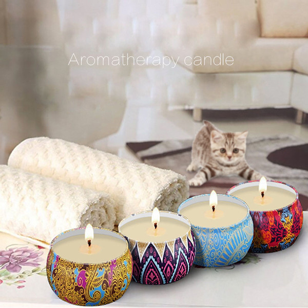 4Pcs/Set Scented Candles Cup Natural Soy Wax Aromatherapy Candles with Tin Box Package Birthday Party Wedding Decoration