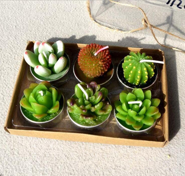 6pcs 1set Decorative Wedding Candles Mini Cactus Candle Table Tea Light Home Garden Simulation Plant Candle party Home Decorations