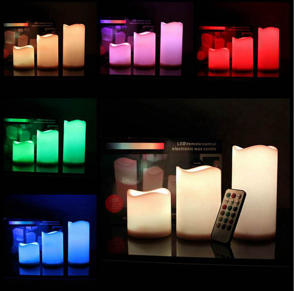 LED Flameless Remote Control 12 Color-changing Led Candle Light Set Romantic Candle Lamp Wedding gift Christmas Decoration 3 size