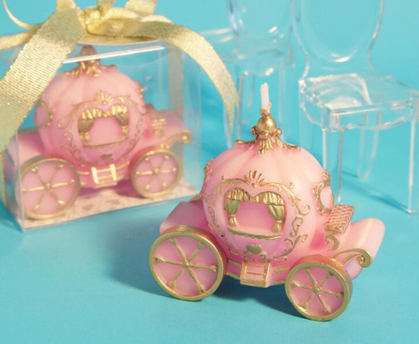 Pumpkin Carriage Shape Wedding Candles Pink and White For Children Gifts Birthday Decoration Party Favor Souvenir