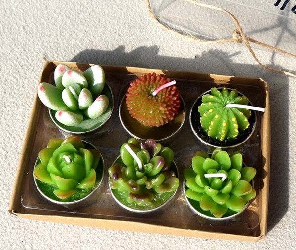 Cute 6pcs/set Decorative Wedding Candles Mini Cactus Candle Table Tea Light Home Garden Simulation Plant Candle party Home Decorations