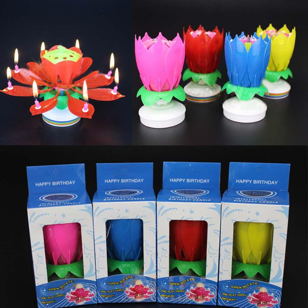 New Colorful Petals Music Candle Children Birthday Party Lotus Sparkling Flower Candles Squirt Blossom Flame Cake Accessory Gift