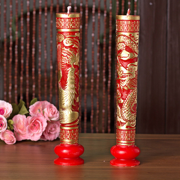 2pcs/set Chinese Traditional Candles Paraffin Wax Dragon Phoenix Candle for Mariage Wedding Decoration Wholesale