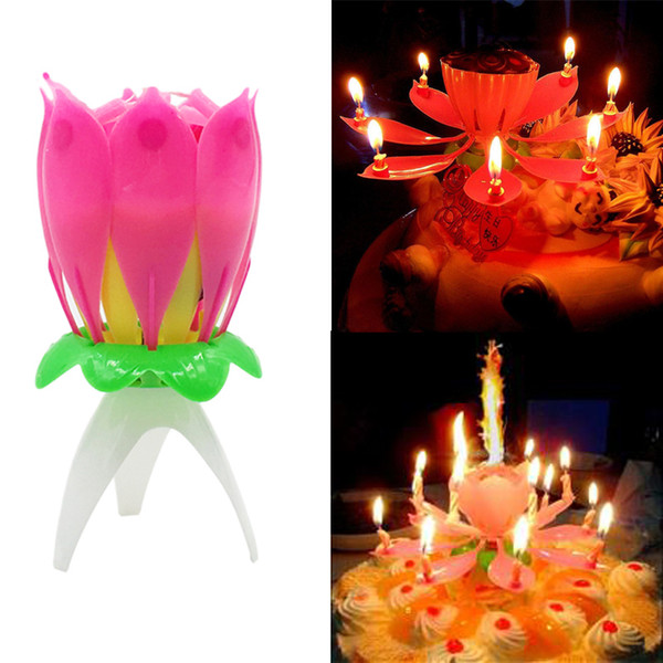 Cake Musical Candle Lotus Flower Party Gift Art Happy Birthday Candle Lights Party DIY Cake Decoration Kids Candles Wax