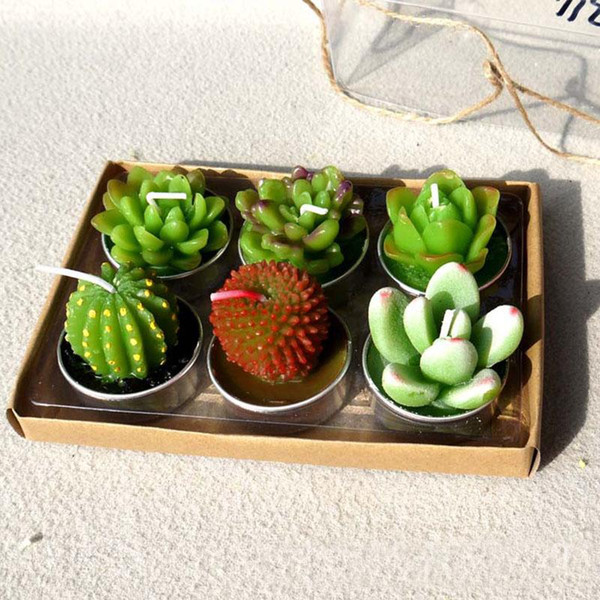 Decorative Wedding Party Candles Mini Cactus Candle Table Tea Light Home Garden Christmas Simulation Plant Candle Holders 6PCS/Set HH7-1236