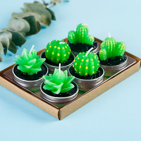 Creative 6pcs Non-spill Cactus Candle Decorative Tea Light Candles for Xmas Party Hallowmas Wedding Decoration Birthday Candles