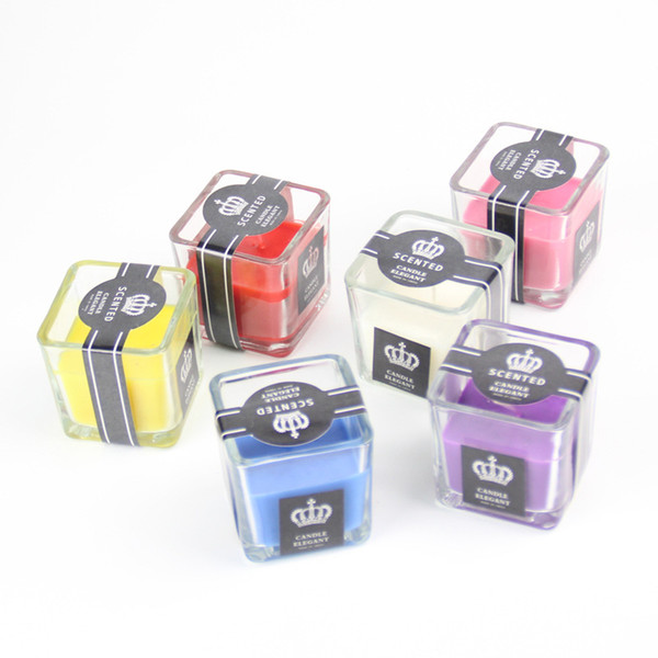 Colorful Square Glass Candle Bougies Smokeless Scented Candles Craft Gifts Party Home Column Cup Wax Valentine's Day