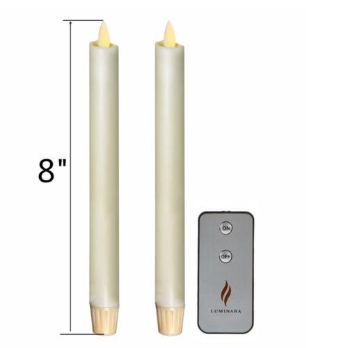 Luminara 8'' Candlestick Moving Wick Ivory Flameless Battery Operated Taper Candles Set of 2 w/Timer