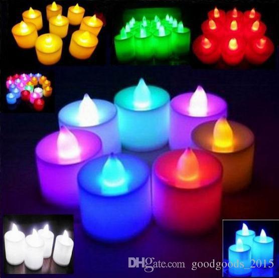 Battery Powered LED Candle Multicolor Lamp Simulation Color Flame Flashing Tea Light Home Wedding Birthday Party Decoration c567